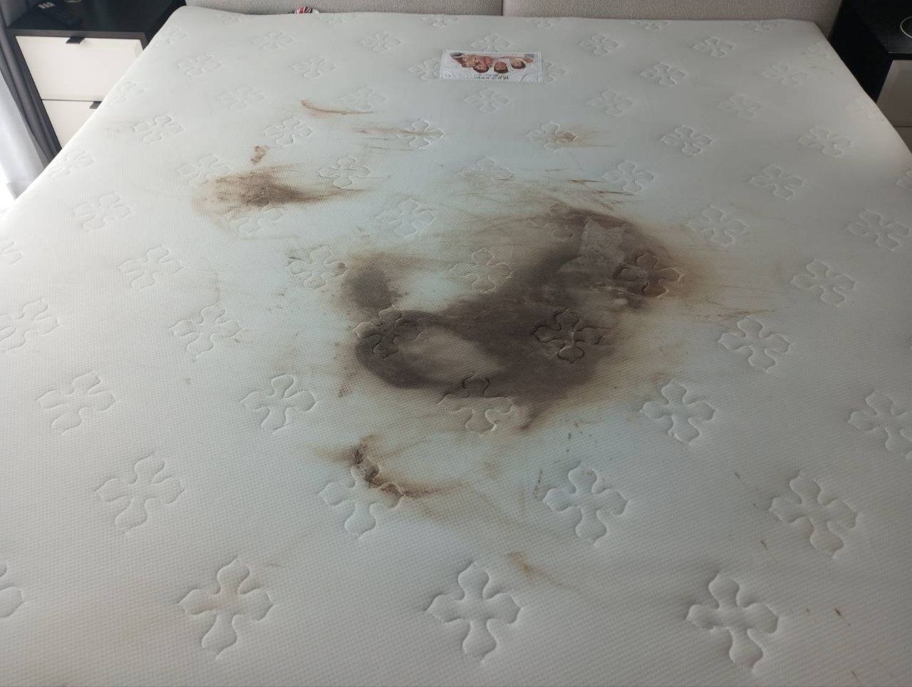 Removal of Hard Blood Stains from a King Size Mattress